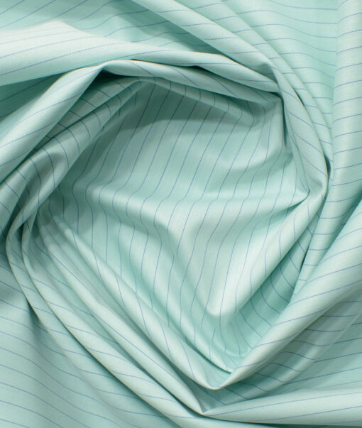 Cotton Fusion Men's Cotton Blend Wrinkle Free Striped 2.25 Meter Unstitched Shirting Fabric (Mint Green)