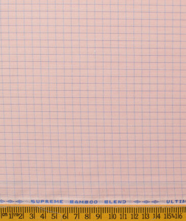 Cotton Fusion Men's Cotton Blend Wrinkle Free Checks 2.25 Meter Unstitched Shirting Fabric (Pink)