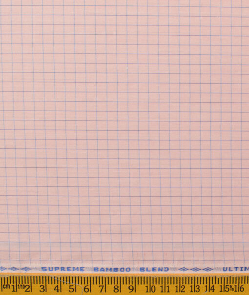Cotton Fusion Men's Cotton Blend Wrinkle Free Checks 2.25 Meter Unstitched Shirting Fabric (Pink)