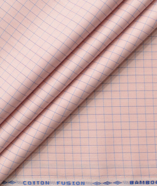 Cotton Fusion Men's Cotton Blend Wrinkle Free Checks 2.25 Meter Unstitched Shirting Fabric (Pink)