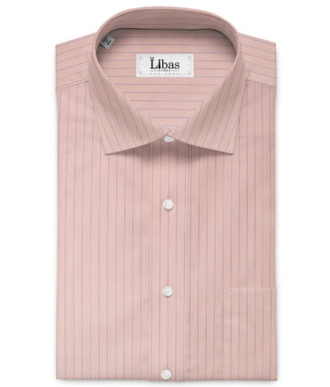 Cotton Fusion Men's Cotton Blend Wrinkle Free Striped 2.25 Meter Unstitched Shirting Fabric (Pink)