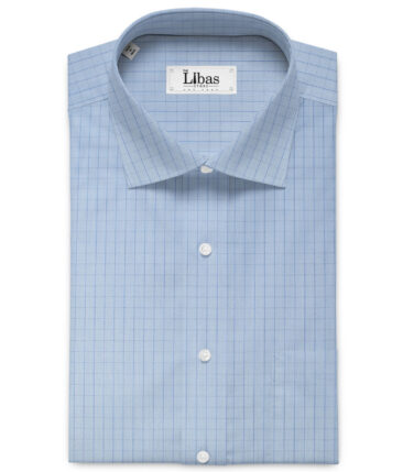Cotton Fusion Men's Cotton Blend Wrinkle Free Checks 2.25 Meter Unstitched Shirting Fabric (Sky Blue)