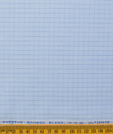 Cotton Fusion Men's Cotton Blend Wrinkle Free Checks 2.25 Meter Unstitched Shirting Fabric (Sky Blue)
