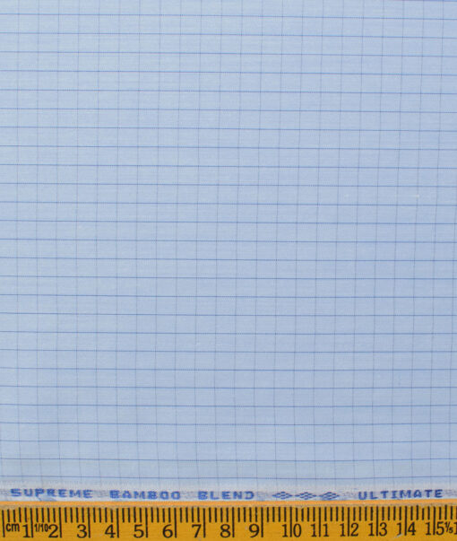 Cotton Fusion Men's Cotton Blend Wrinkle Free Checks 2.25 Meter Unstitched Shirting Fabric (Sky Blue)
