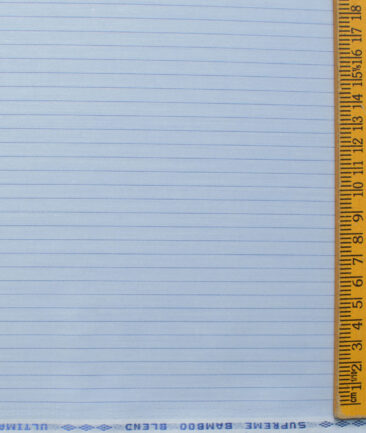Cotton Fusion Men's Cotton Blend Wrinkle Free Striped 2.25 Meter Unstitched Shirting Fabric (Sky Blue)