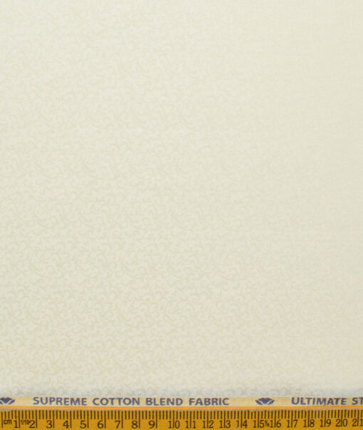 Cotton Fusion Men's Cotton Blend Wrinkle Free Jacquard 2.25 Meter Unstitched Shirting Fabric (Cream)