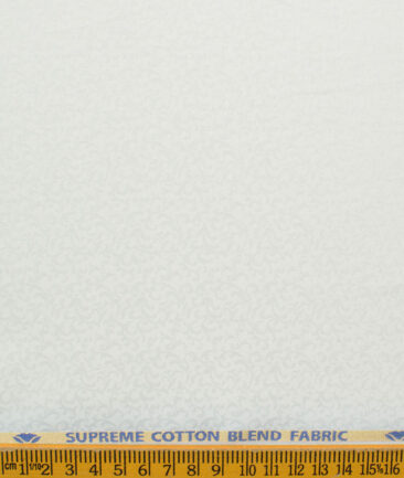 Cotton Fusion Men's Cotton Blend Wrinkle Free Jacquard 3.50 Meter Unstitched Shirting Fabric (White)