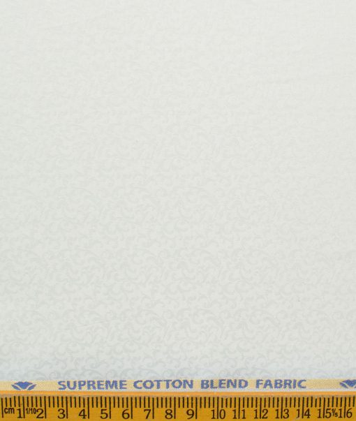 Cotton Fusion Men's Cotton Blend Wrinkle Free Jacquard 3.50 Meter Unstitched Shirting Fabric (White)