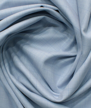 J.Hampstead Men's Polyester Viscose Checks 3.75 Meter Unstitched Suiting Fabric (Sky Blue)