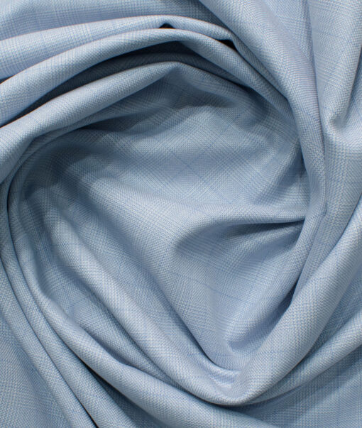 J.Hampstead Men's Polyester Viscose Checks 3.75 Meter Unstitched Suiting Fabric (Sky Blue)