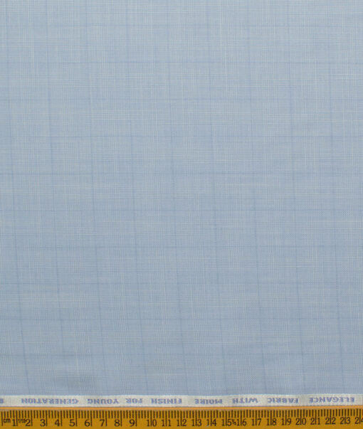 J.Hampstead Men's Polyester Viscose Checks 3.75 Meter Unstitched Suiting Fabric (Sky Blue)