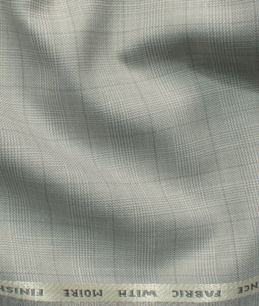 J.Hampstead Men's Polyester Viscose Checks 3.75 Meter Unstitched Suiting Fabric (Light Grey)