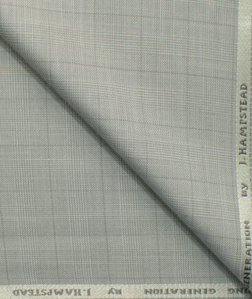 J.Hampstead Men's Polyester Viscose Checks 3.75 Meter Unstitched Suiting Fabric (Light Grey)