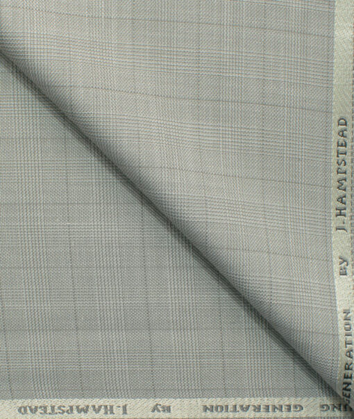 J.Hampstead Men's Polyester Viscose Checks 3.75 Meter Unstitched Suiting Fabric (Light Grey)
