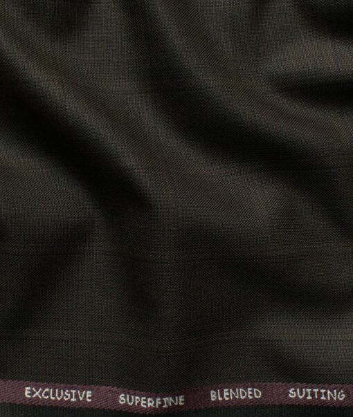 J.Hampstead Men's Polyester Viscose Checks 3.75 Meter Unstitched Suiting Fabric (Dark Brown)
