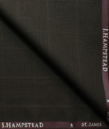 J.Hampstead Men's Polyester Viscose Checks 3.75 Meter Unstitched Suiting Fabric (Dark Brown)