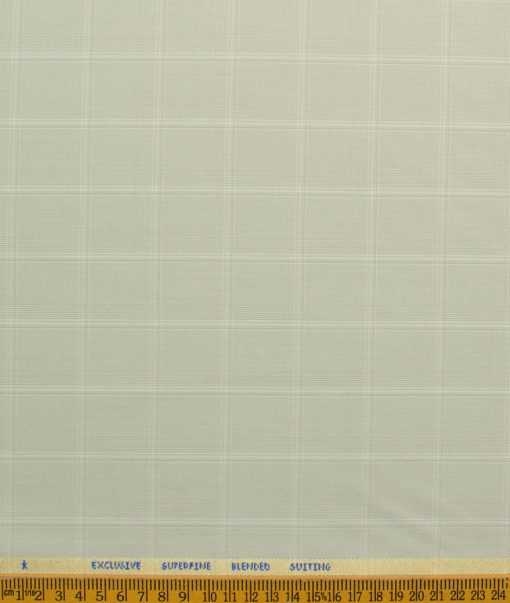 J.Hampstead Men's Polyester Viscose Checks 3.75 Meter Unstitched Suiting Fabric (Pistachious Cream)