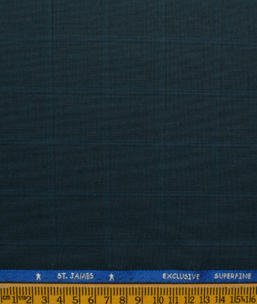 J.Hampstead Men's Polyester Viscose Checks 3.75 Meter Unstitched Suiting Fabric (Dark Sea Green)