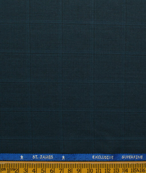 J.Hampstead Men's Polyester Viscose Checks 3.75 Meter Unstitched Suiting Fabric (Dark Sea Green)