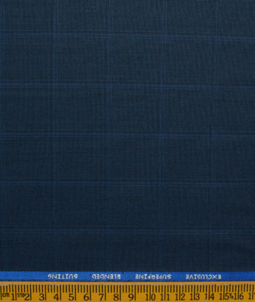 J.Hampstead Men's Polyester Viscose Checks 3.75 Meter Unstitched Suiting Fabric (Dark Royal Blue)