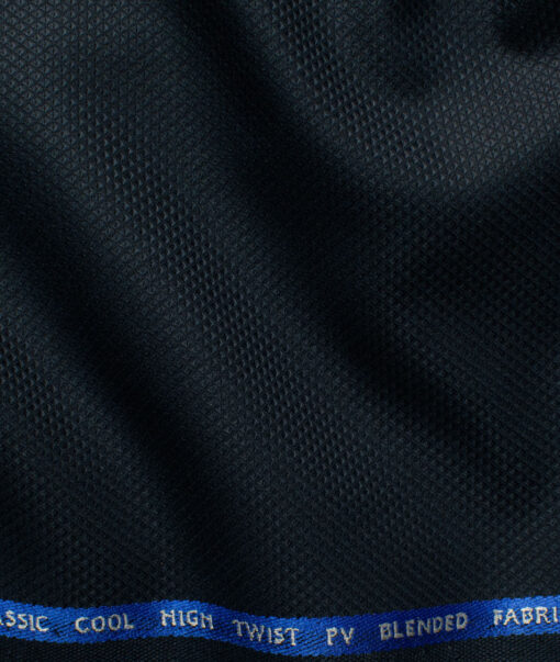J.Hampstead Men's Polyester Viscose Structured 3.75 Meter Unstitched Suiting Fabric (Dark Blue)