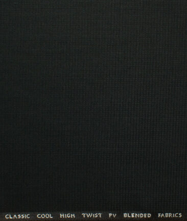 J.Hampstead Men's Polyester Viscose Structured 3.75 Meter Unstitched Suiting Fabric (Black)