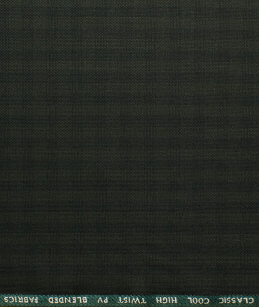 J.Hampstead Men's Polyester Viscose Checks 3.75 Meter Unstitched Suiting Fabric (Dark Green)