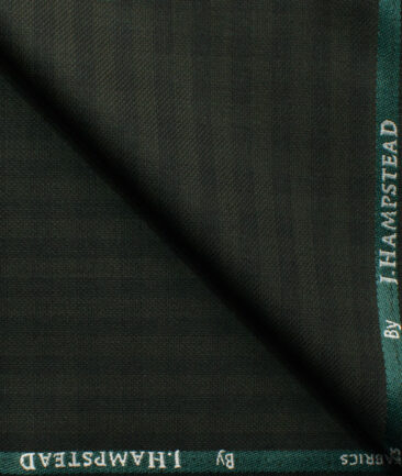 J.Hampstead Men's Polyester Viscose Checks 3.75 Meter Unstitched Suiting Fabric (Dark Green)