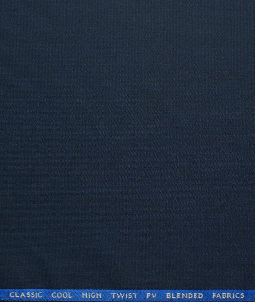 J.Hampstead Men's Polyester Viscose Self Design 3.75 Meter Unstitched Suiting Fabric (Dark Royal Blue Shiny)