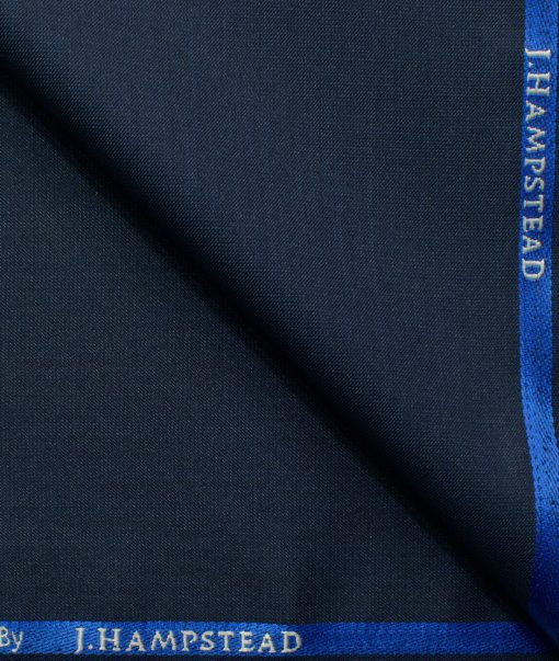 J.Hampstead Men's Polyester Viscose Self Design 3.75 Meter Unstitched Suiting Fabric (Dark Royal Blue Shiny)