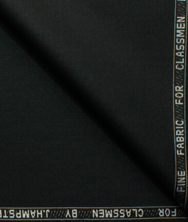 J.Hampstead Men's Polyester Viscose Solids 3.75 Meter Unstitched Suiting Fabric (Black)