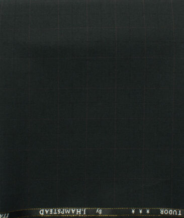 J.Hampstead Men's 45% Wool Checks Super 120's1.30 Meter Unstitched Trouser Fabric (Black)