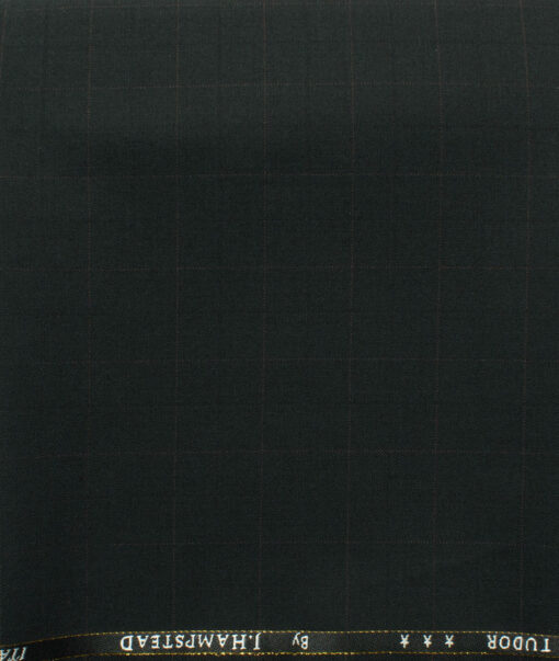 J.Hampstead Men's 45% Wool Checks Super 120's1.30 Meter Unstitched Trouser Fabric (Black)