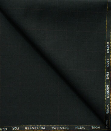 J.Hampstead Men's 45% Wool Checks Super 120's1.30 Meter Unstitched Trouser Fabric (Black)