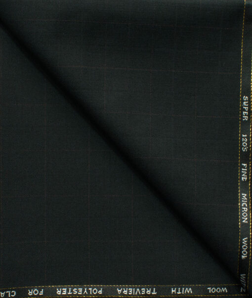J.Hampstead Men's 45% Wool Checks Super 120's1.30 Meter Unstitched Trouser Fabric (Black)