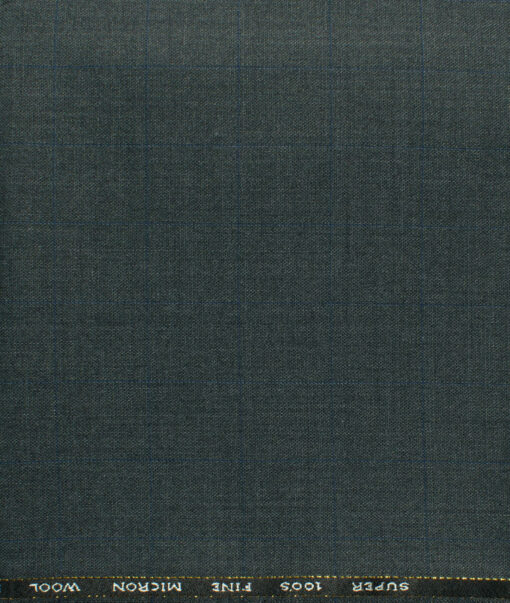 J.Hampstead Men's 45% Wool Checks Super 100's1.30 Meter Unstitched Trouser Fabric (Grey)