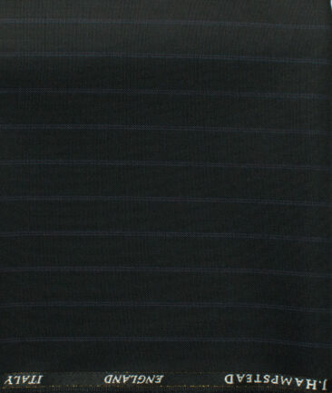J.Hampstead Men's 45% Wool Striped Super 100's1.30 Meter Unstitched Trouser Fabric (Black)