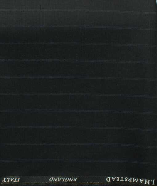 J.Hampstead Men's 45% Wool Striped Super 100's1.30 Meter Unstitched Trouser Fabric (Black)