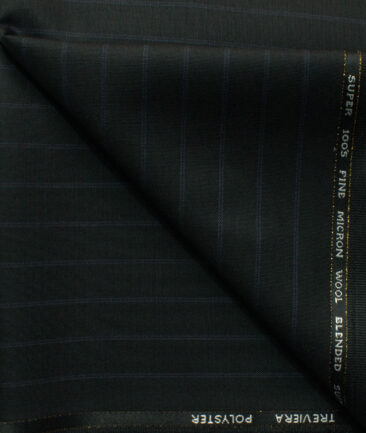 J.Hampstead Men's 45% Wool Striped Super 100's1.30 Meter Unstitched Trouser Fabric (Black)