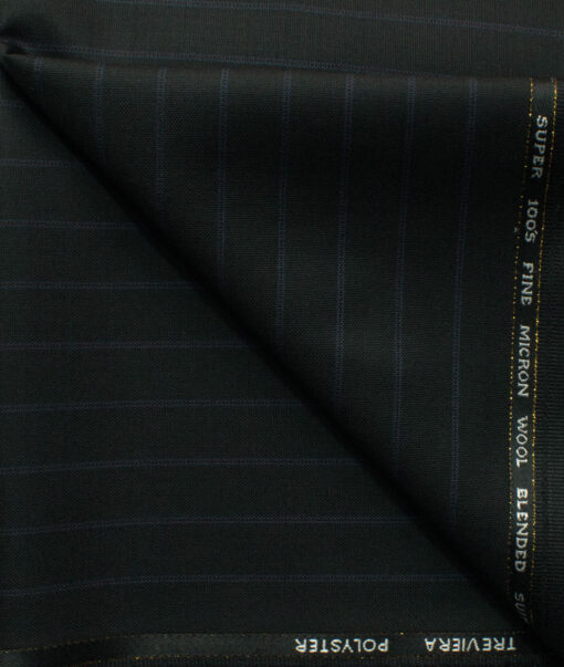 J.Hampstead Men's 45% Wool Striped Super 100's1.30 Meter Unstitched Trouser Fabric (Black)