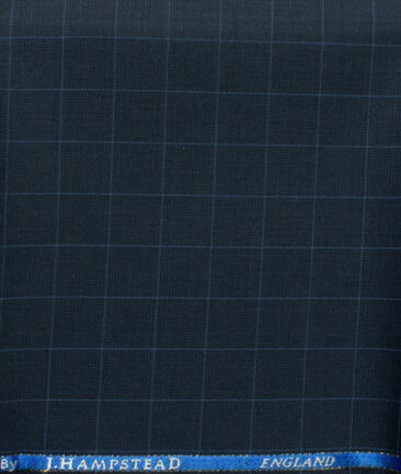 J.Hampstead Men's 45% Wool Checks Super 100's1.30 Meter Unstitched Trouser Fabric (Dark Blue)