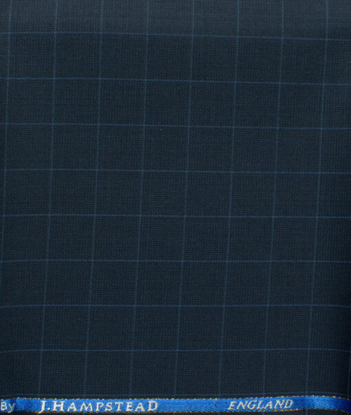 J.Hampstead Men's 45% Wool Checks Super 100's1.30 Meter Unstitched Trouser Fabric (Dark Blue)