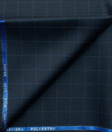 J.Hampstead Men's 45% Wool Checks Super 100's1.30 Meter Unstitched Trouser Fabric (Dark Blue)