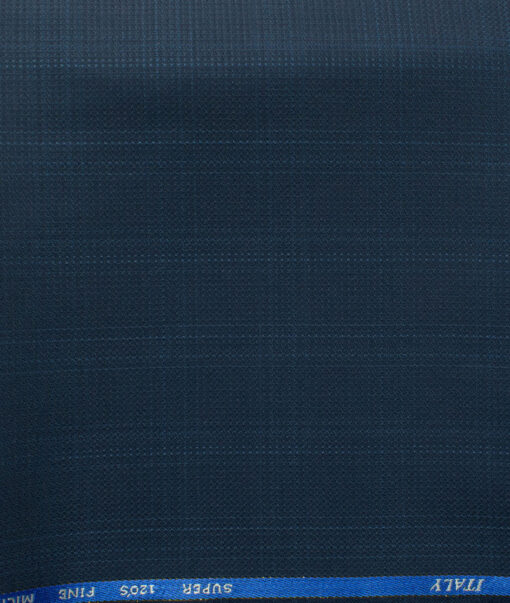 J.Hampstead Men's 45% Wool Checks Super 120's1.30 Meter Unstitched Trouser Fabric (Dark Royal Blue)