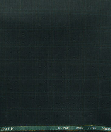 J.Hampstead Men's 45% Wool Checks Super 120's1.30 Meter Unstitched Trouser Fabric (Dark Green)