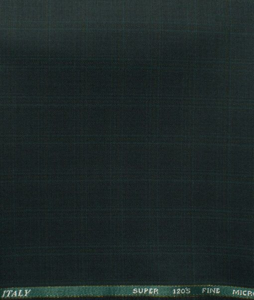 J.Hampstead Men's 45% Wool Checks Super 120's1.30 Meter Unstitched Trouser Fabric (Dark Green)
