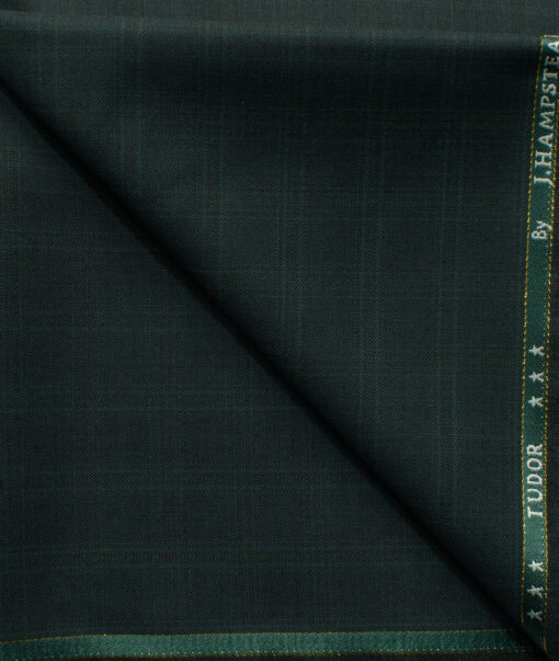 J.Hampstead Men's 45% Wool Checks Super 120's1.30 Meter Unstitched Trouser Fabric (Dark Green)