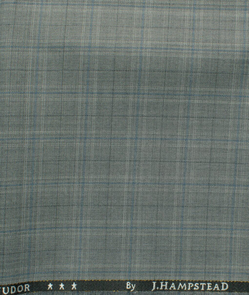 J.Hampstead Men's 45% Wool Checks Super 120's1.30 Meter Unstitched Trouser Fabric (Grey)