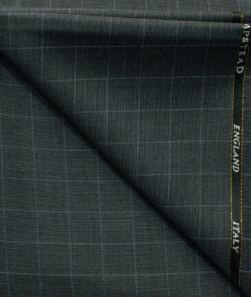 J.Hampstead Men's 45% Wool Checks Super 100's1.30 Meter Unstitched Trouser Fabric (Dark Grey)