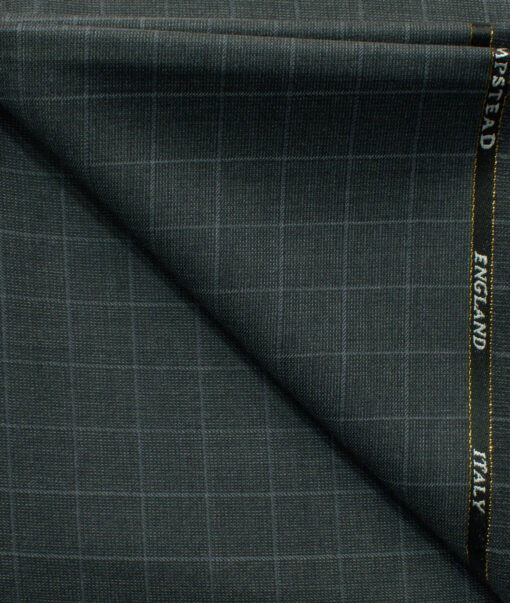 J.Hampstead Men's 45% Wool Checks Super 100's1.30 Meter Unstitched Trouser Fabric (Dark Grey)